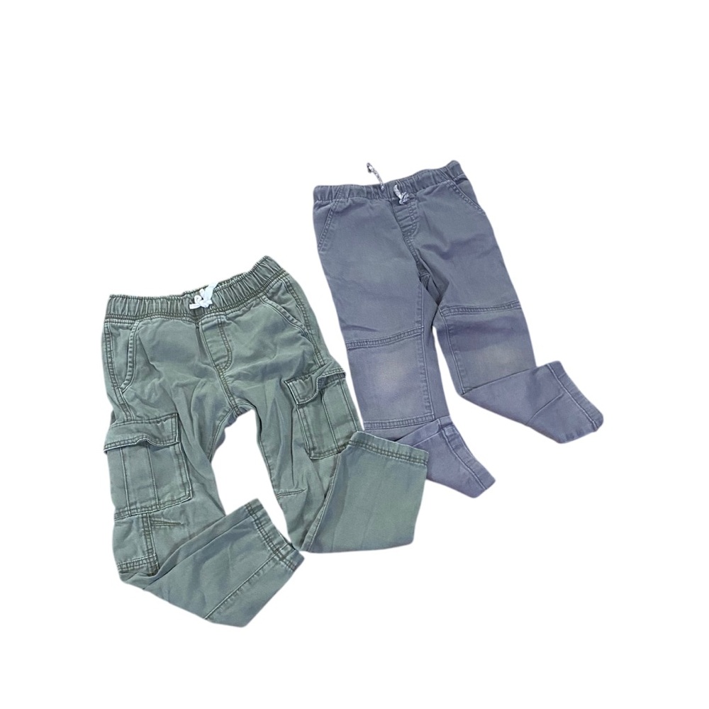 Boys 5T Pants Bundle Cargo Casual Pull On Tie Waist  Green Gray